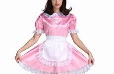 sissy maid dress pink girl uniform costume satin lockable crossdressing forced fem cosplay dp