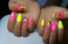 pink hot nails nail designs neon yellow tanned perfectly skin well go will source sheideas