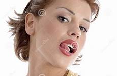 licking woman lips her sexy stock female
