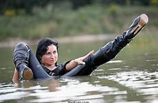 wetlook leggings boots girl lake clothed wet heels fully high swimming corset sexy leather dance brunette get flickr wetfoto girls