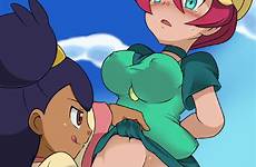 pokemon iris anime xxx lesbian girls dark skin naked fist georgia ash lilia 2girls blush panties green pussy yuri fisting