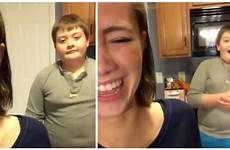 sister brother younger her his shocked reaction boy films huge parents then