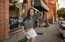 wallpaper women shorts glasses tanned jean belly navel pierced outdoors wallhaven portrait cc boobs short wallhere hd full brunette street