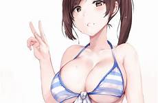 anime girls boobs big bikini wallpaper cleavage swimsuit underboob background two girl brunette piece sexy hews swimsuits hair original manga