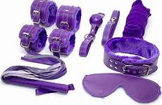 sex set bdsm 7pcs plush couple purple leather bondage