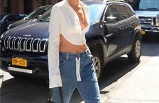 nipples shirt hadid bella braless top crop plunging tiny exposes celebrity white express gc goes she