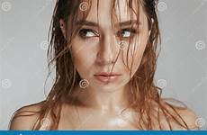 topless woman close seductive portrait fashion wet makeup looking head
