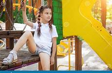 playground girl lovely dreamstime cute summer sitting stock child pigtails