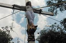 female crucified cross crucifixion roman rafaela orozco romo mexican wooden severe standing candidate women mexico tied being self elections local