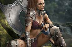 warrior fantasy women female deviantart girl character woman warriors artwork barbarian legend erotic gaillet david axe cgsociety cryptids dnd village