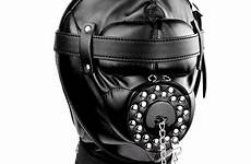 bondage bdsm mask leather hood gag head costume fetish harness