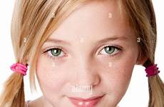 teenager pigtails sincere freckles alamy