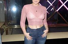 iskra lawrence american concept opening store eagle hot bikini york nyc topless jeans bra lace her flashes belly hawtcelebs aguilera