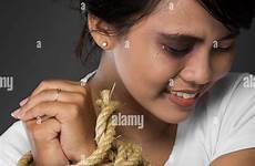 tied woman hands abused struggle being alamy stock portrait