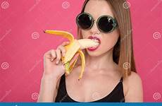 banana seductive closeup eating young model background preview