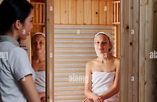 sauna finnish alamy enjoying salon spa women stock