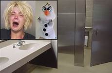caught woman bathroom olaf masturbating crying puppet target let hand go