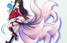ahri legends league animal anime ears tail tails drawing mythical horse lol girls kimono kitsune wallpaper sketch character illustration hair