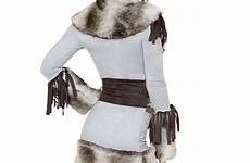 eskimo costume sexy faux 3pc fringe roma fur hooded grey mini dress seller