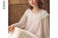 nightwear vintage sleepwear thin nightgown ruffled sleep autumn lace soft princess wear shirt long women