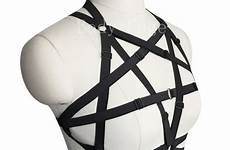 harness bra cage goth rave pentagram elastic strappy fetish body top punk lingerie womens corset bustier wear sexy