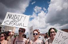 topless protest women bare canada public shirtless waterloo rally go ontario right urges support men aug stop saturday town square