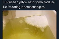 yellow bath piss bomb bathtub pees bubbles urine tries then man cover his red saying 7k points deepthroat
