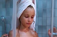 douching shower girl little towel stock her door footage smiling opens