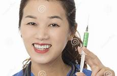 nurse evil asian doctor isolated background white syringe stock medication filled holding green preview attractive beautiful