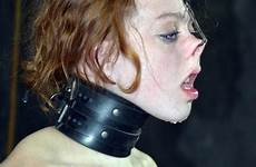 smutty nosehook slaves posture submissive humiliation redhead leather painful clamps
