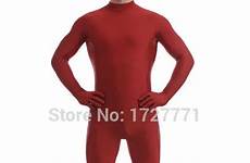 fetish zentai unisex tights catsuit suits shiny lycra spandex original red