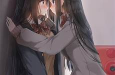anime school uniform yuri girls schoolgirl stockings hair long wallpaper