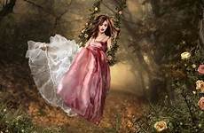wallpaper swing swinging fantasy vine woman dress lovely rose wallpapers preview click women