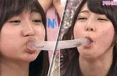 japan akbingo girls show tv throat blow two down tube blowing beetle viral