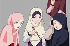 hijab muslimah kartun picnic pakai dessin hijabi bff konoha sahabat islam ilustrasi lukisan hinata keluarga headset disimpan papan pilih karakter