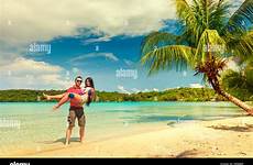 couple beach interracial vacation enjoy tropical stock alamy