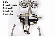 bdsm chastity belt bondage collar handcuffs neck slave set steel fetish 6pcs stainless kit female device sex