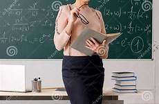 teacher standing female front chalkboard beautiful stock educational preview