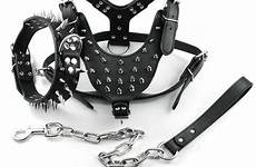 pitbull spiked bully dog harness leash collar pu leather set