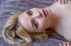 mpl studios cali blonde model bed face eyes women back lying green lipstick viewer looking wallhere juicy lips bokeh pink