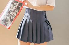 skirt short japanese pleated kawaii summer women harajuku blue waist bandage casual high schoolgirl skirts m225 line