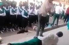 teacher school flogging nigerian children his punishment merciless public lashing their shows man flagellation footage venom schoolyard classmates forced blows