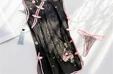 lingerie sexy hot women cheongsam babydoll embroidery costumes solid erotic chinese transparent flower sweet