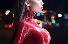 latex sexy babe hot catsuit dress babes red lady busty bodysuit choose board rubber suit