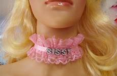 sissy choker pink lace sizes silver rhinestones letters cd
