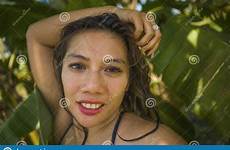 exotic posing banana isolated indonesian smiling leaves bikini asian tree natural woman happy young beautiful between fresh fashion