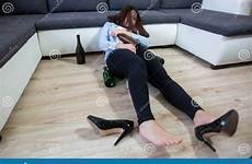 drunk woman floor wine laying bottles alcoholism huge concept party some after preview glass