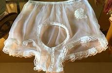 crotchless nylon panties sissy sheer lace burlesque fetish opening pegging front