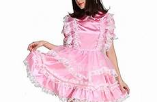 sissy maid lockable dress satin pink costume crossdresser