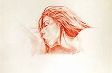 lesbian pencil drawing colored head red